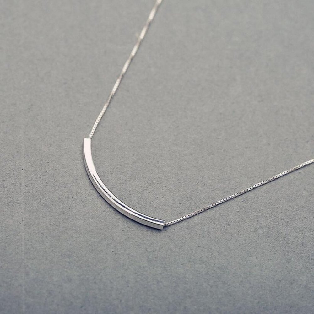 NEW 925 Sterling Silver Simple Bar Necklace